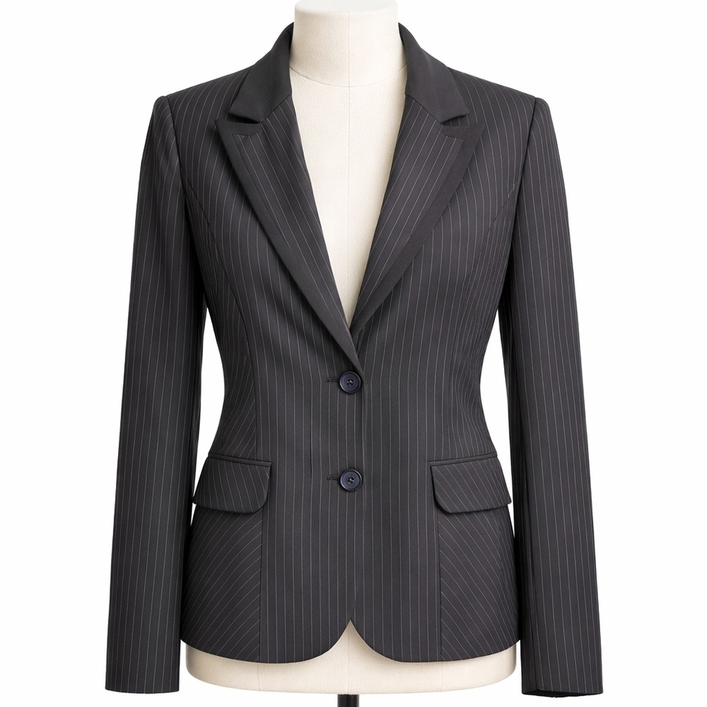 Teenflo Navy Pinstripe Wool Blend Tailored Blazer